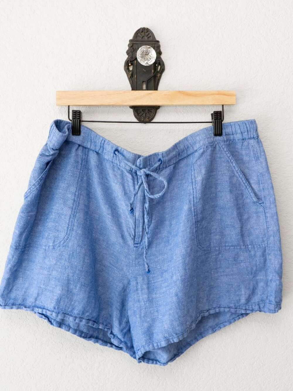 Liz Claiborne Linen Blend Shorts XL Blue Drawstring Elastic Waist Casual Summer